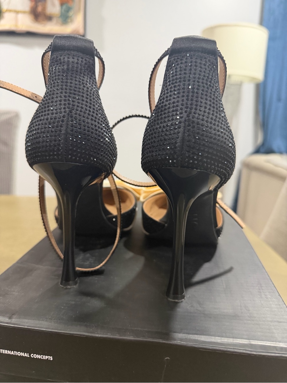 INC International Concepts Black Pointed Heels with Cream Bow Accent - Picture 2 of 4
